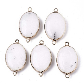 Natural White Jade Links Connectors, with Edge Light Gold Plated Brass Findings, Oval, 34x19x7mm, Hole: 2mm