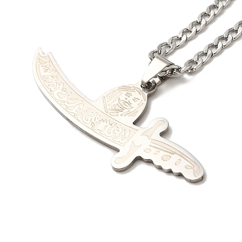 Sword Pendant Necklaces, 304 Stainless Steel Curb Chain Necklaces, Stainless Steel Color, 23.23 inch(59cm)