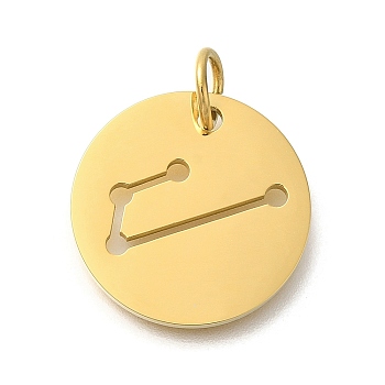 Ion Plating(IP) 304 Stainless Steel Pendants, with Jump Ring, Laser Cut, Flat Round with Constellation Charm, Real 18K Gold Plated, Aries, 20x1.5mm, Hole: 5mm