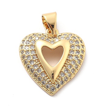 Rack Plating Brass with Cubic Zirconia Pendants, Long-Lasting Plated, Lead Free & Cadmium Free, Religion Charms, Heart, 17x15.5x4.5mm, Hole: 5x3.5mm