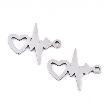201 Stainless Steel Pendants, Laser Cut, HeartBeat, Stainless Steel Color, 15.5x18x0.9mm, Hole: 1.5mm