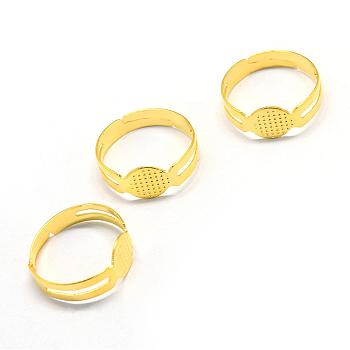 Adjustable Iron Pad Ring Settings, Flat Round, Size 7, Golden, Tray: 8mm, 17mm