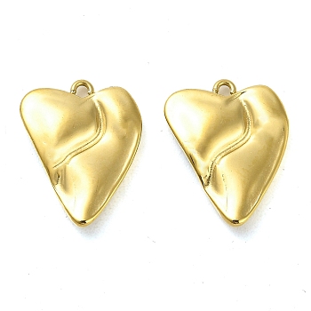 304 Stainless Steel Pendants, Heart Charm, Real 14K Gold Plated, 19x15x3mm, Hole: 1.4mm
