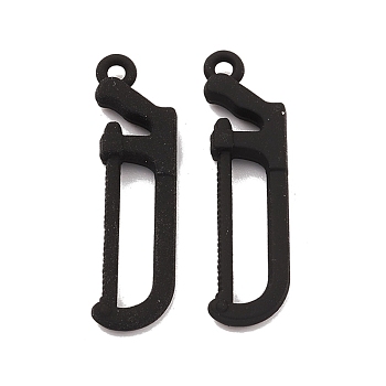 Spray Painted Alloy Pendants, Long-Lasting Plated, Lead Free & Cadmium Free, Saw, Black, 30.5x8x3.5mm, Hole: 1.6mm