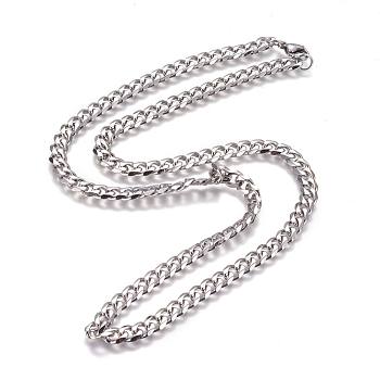 304 Stainless Steel Cuban Link Chain Necklaces, with Lobster Claw Clasps, Stainless Steel Color, 23.4 inch(59.5cm), 7mm