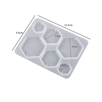 Geometry Pendant Silicone Molds, Resin Casting Molds, For UV Resin, Epoxy Resin Jewelry Making, White, Hexagon Pattern, 94x124mm