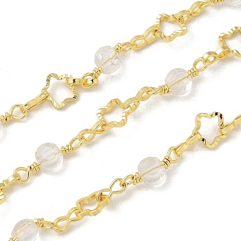 Rack Plating Brass Glass Link Chains, Long-Lasting Plated, Unwelded, Star, Real 18K Gold Plated, 6~13x4.5~6x1~3.5mm