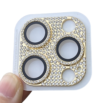 Alloy Rhinestone Mobile Phone Lens Film, Lens Protection Accessories, Compatible with 13/14/15 Pro & Pro Max Camera Lens Protector, Light Yellow, 4x4cm