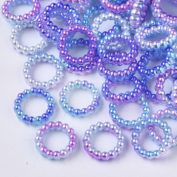 ABS Plastic Imitation Pearl Linking Rings, Rainbow Gradient Mermaid Pearl, Round Ring, Blue Violet, 14x3mm, Inner Diameter: 10mm, about 1000pcs/bag