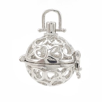 Alloy Cage Pendants, For Chime Ball Pendant Making, Hollow, Round, Platinum, 20x19.5x15.5mm, Hole: 3x3.5mm, Inner Measure: 13mm