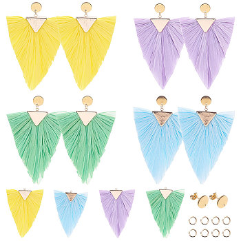SUNNYCLUE DIY Earring Making, with Raffia Tassel Big Pendants, 304 Stainless Steel Stud Earring Findings and Iron Jump Rings, Triangle, Golden, Mixed Color, 76~79x55~56x5.5~6mm, Hole: 1.8mm