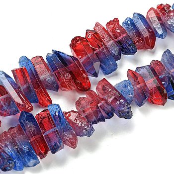 Natural Dyed Quartz Beads Strands, Two Tone Color, Chip, FireBrick, 17~27x5~9x7~9mm, Hole: 1mm, about 66pcs/strand, 16.14''(41cm)