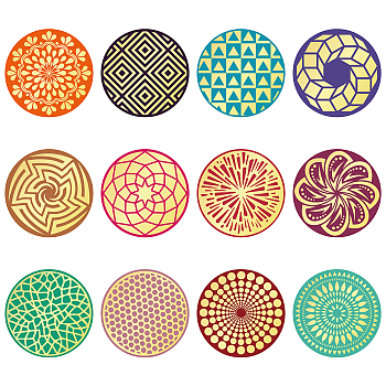 Paper Self Adhesive Gold Foil Embossed Stickers, Colorful Round Dot Decals for Seal Decoration, DIY ScrapbookScrapbook, Flower Pattern, 50x50mm, 12pcs/sheet, 10 sheets/set