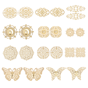 Brass Filigree Joiners Links, Mixed Shapes, Golden, 66pcs/box