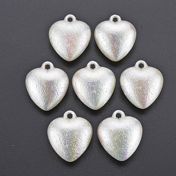 Electroplated ABS Plastic Imitation Pearl Pendants, Heart, Seashell Color, 23x20x11.5mm, Hole: 2mm