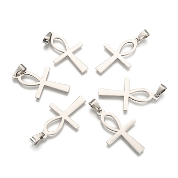 304 Stainless Steel Pendants, Ankh Cross, Stainless Steel Color, 44.5x27x1.5mm, Hole: 5x9mm