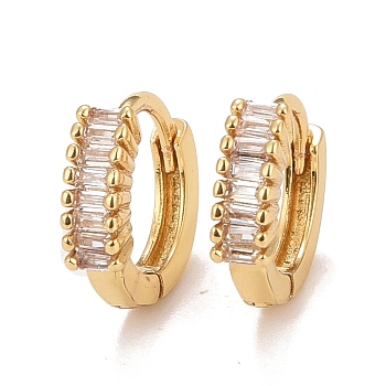 Clear Cubic Zirconia Rectangle Hoop Earrings, Brass Chunky Earrings for Women, Cadmium Free & Nickel Free & Lead Free, Real 18K Gold Plated, 11.5x2mm, Pin: 0.9mm