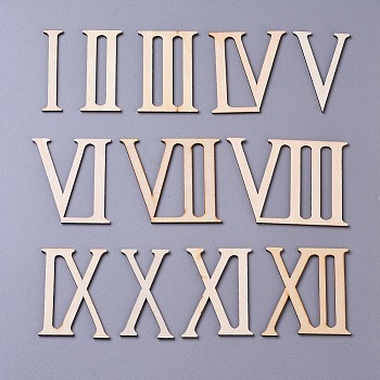 Wood Cabochon, Roman Numerals, BurlyWood, 69.5~70x16~95x2.5~3mm, 12pcs/set