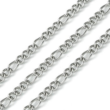 304 Stainless Steel Figaro Chains, Unwelded, with Spool, Stainless Steel Color, 5.5x3x1mm, 4x3x1.5mm, about 32.81 Feet(10m)/Roll