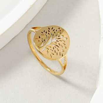Tree of Life 201 Stainless Steel Finger Rings, Golden, US Size 9(18.9mm)