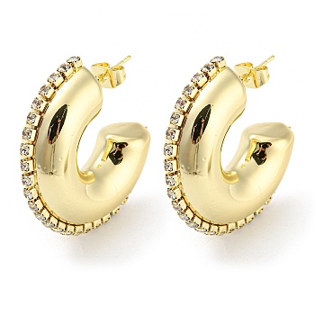 Brass Micro Pave Cubic Zirconia Donut Stud Earrings, Half Hoop Earrings, Real 18K Gold Plated, 33x10x33.5mm