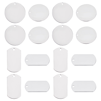 DICOSMETIC 20Pcs 2 Style 304 Stainless Steel Pendants, Stamping Blank Tag, Rectangle & Flat Round, Stainless Steel Color, 10pcs/style