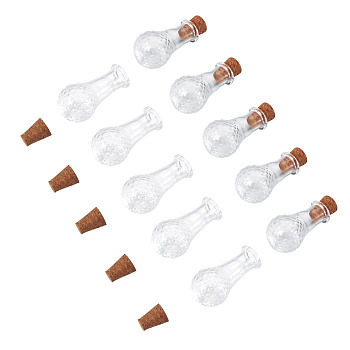 10Pcs Clear Glass Wishing Bottles, Bead Containers, with 10Pcs Cork Stopper, Vase, 2.85~3.2x1.55~1.6cm, Hole: 6mm