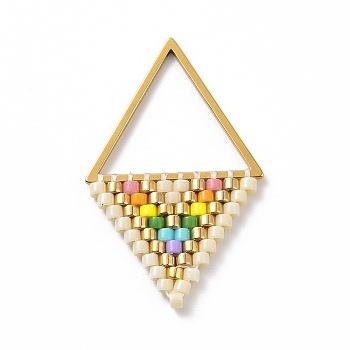 Handmade MIYUKI Japanese Seed Loom Pattern Seed Beads, Rhombus Pendants, Colorful, 30x18x1.5mm, Hole: 13x15mm
