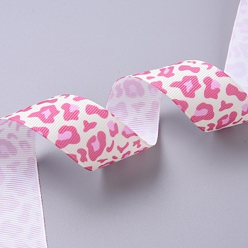 Leopard Printed Grosgrain Ribbons, for Hair Bows, Headbands, Gift Wrapping, Pearl Pink, 1 inch(25mm), about 5yards/bundle