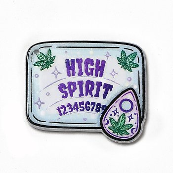 Weed Pattern Theme Printed Oqaque Acrylic Pendants, Word High Spirit, Talking Board Pattern, 35x41x2.5mm, Hole: 1.8mm