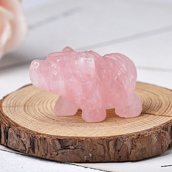 Natural Rose Quartz Carved Bear Figurines, for Home Office Desktop Feng Shui Ornament, 40x25mm