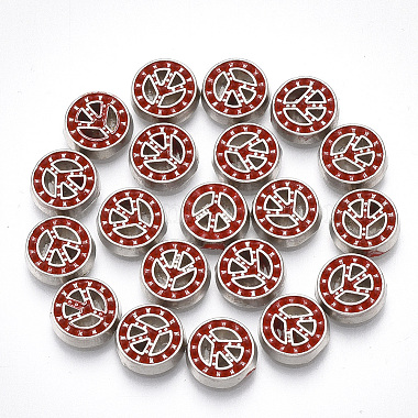 8mm Platinum Red Flat Round Alloy Cabochons