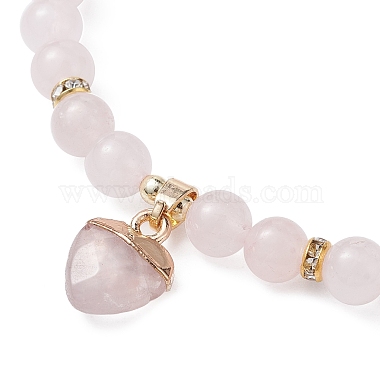 Bracelets extensibles en perles rondes en quartz rose naturel(BJEW-JB09727-03)-3