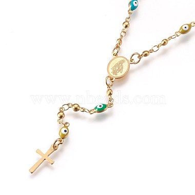 304 Stainless Steel Rosary Bead Necklaces(NJEW-E133-01G)-2