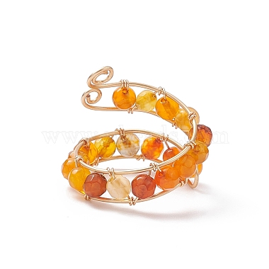 Dyed Natural Agate Round Beaded Open Cuff Ring(RJEW-JR00561)-7