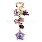 Grape Flower Butterfly Alloy Enamel Pendant Decorations, with Alloy Lobster Claw Clasps, Golden, Purple, 103mm(HJEW-YW00149)