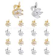 16Pcs 2 Colors Brass Micro Pave Cubic Zirconia Charms, with Jump Rings, Swan Charms, Platinum & Golden, 12x12x3mm, Hole: 3.4mm, 8pcs/color(ZIRC-DC0001-24)