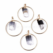 Natural Grey Agate Big Pendants, with Golden Iron Findings, Ring & Hexagonal Prism, 57x49x2mm, Hole: 8.5x4.5mm(G-S359-188)