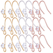 36Pcs 3 Colors Brass Micro Pave Clear Cubic Zirconia Earring Hooks, with Horizontal Loops, Mixed Color, 15mm, Hole: 2mm, Pin: 0.7mm, 12Pcs/color(KK-SC0003-50)