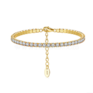 Real 14K Gold Plated 925 Sterling Silver Link Chain Bracelet, Cubic Zirconia Tennis Bracelets, with S925 Stamp, Clear, 6-5/8 inch(16.8cm)(BJEW-P311-01G-01)