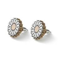 Poplar Wood Stud Earrings, with 316 Surgical Stainless Steel Pin, Flower, 15mm(EJEW-G376-01A)