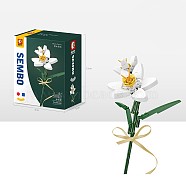 Daffodil Potted Flowers Building Blocks, with Riband, DIY Artificial Bouquet Building Bricks Toy for Kids, White, 120x90x58mm(DIY-B026-01)