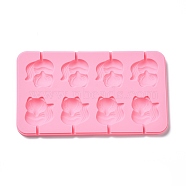 DIY Lollipop Making Food Grade Silicone Molds, Candy Molds, Fox, 8 Cavities, Pink, 110x193x10mm, Inner Diameter: 39x40mm, Fit for 3mm Stick(DIY-P065-07)