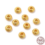 925 Sterling Silver Beads, Flat Round, Matte Gold Color, 2.5x1mm, Hole: 0.8mm(STER-M113-01MG)