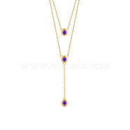 SHEGRACE 925 Sterling Silver Two-Tiered Necklaces, with Three Round Purple AAA Cubic Zirconia Pendant, Golden, 14.96 inch~16.54 inch(38~42cm)(JN700C)
