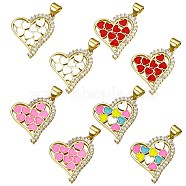 8Pcs 4 Colors Brass Micro Pave Clear Cubic Zirconia Pendants, with Enamel and Brass Snap on Bails, Real 18K Gold Plated, Heart, Mixed Color, 20x18.5x2mm, Hole: 5x3.5mm, 2pcs/color(ZIRC-SZ0003-53)