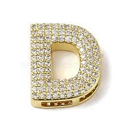 Brass Beads, with Clear Cubic Zirconia, Letter D, 20.5x17x5.5mm, Hole: 4.5x2.5mm(KK-D098-04D-G)