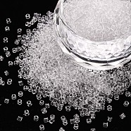 Transparent Glass Cylinder Beads, Seed Beads, Round Hole, Clear, 1.5~2x1~2mm, Hole: 0.8mm, about 8000pcs/bag, about 1pound/bag(SEED-S047-I-007)