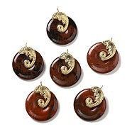 Natural Mahogany Obsidian/Red Jasper Donut Pendants, Ion Plating(IP) 304 Stainless Steel Lizard Charms, Golden, 36x30x14mm, Hole: 2.8mm(G-P527-01G)
