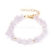 Natural Rose Quartz Beaded Bracelets, with Brass Beads and Lobster Claw Clasps, Nuggets, 7-1/8 inch(18cm)(BJEW-JB05181-01)
